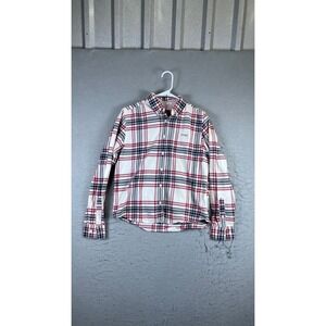 Rockies Button Down Shirt Men Small White Red Blue Good Plaid Long Sleeve Cotton